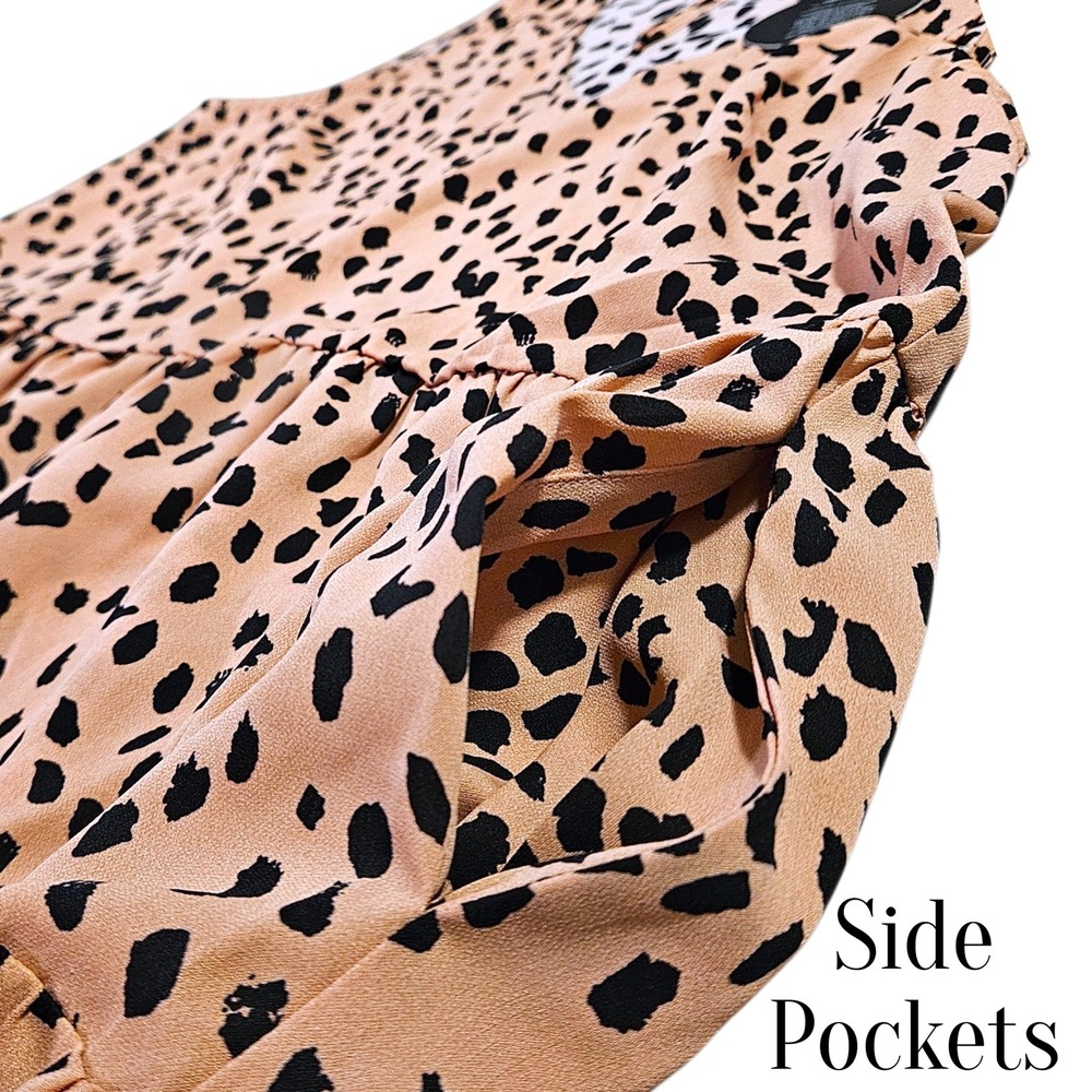 Mittoshop NWT Leopard Print Tiered Sleeveless Mini Dress Pockets Women's M - Picture 4 of 10
